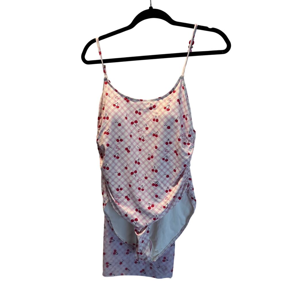 NWOT Betsey Johnson Cherry Gingham One Piece Swimsuit and Cover Up L Coquette